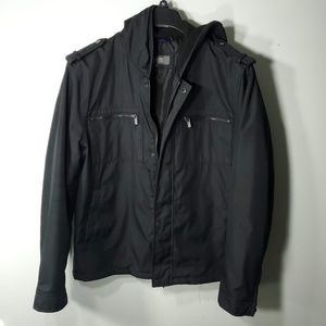 Kenneth Cole Reaction Black Military Jacket Hood L